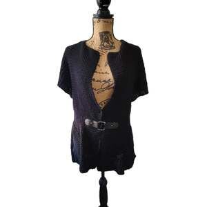 Small Angel Apparel black open knit pullover low cut sweater